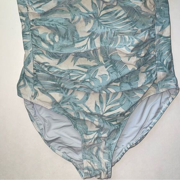 NipTuck Swim One Piece Size 8 Tropical Leaf Print Light Blue - Picture 3 of 9